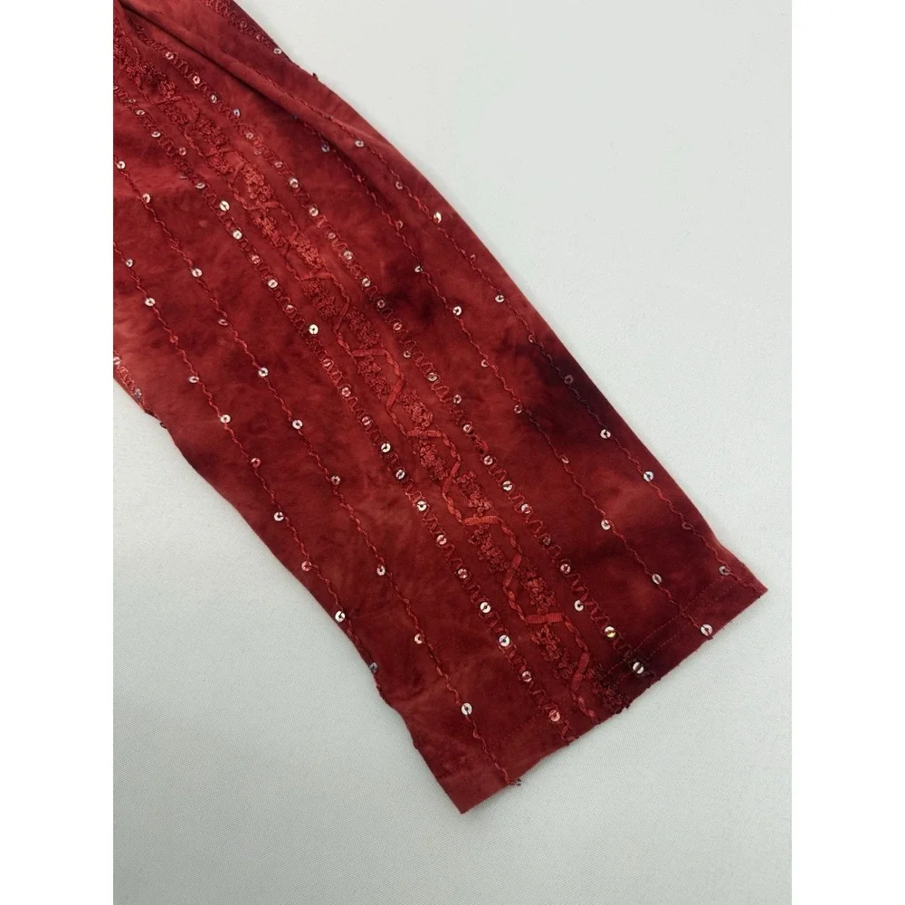 VTG Only Nine Red Tie Dye Sequin‎ Embroidered Flowy Open Cardigan Size 2X Boho